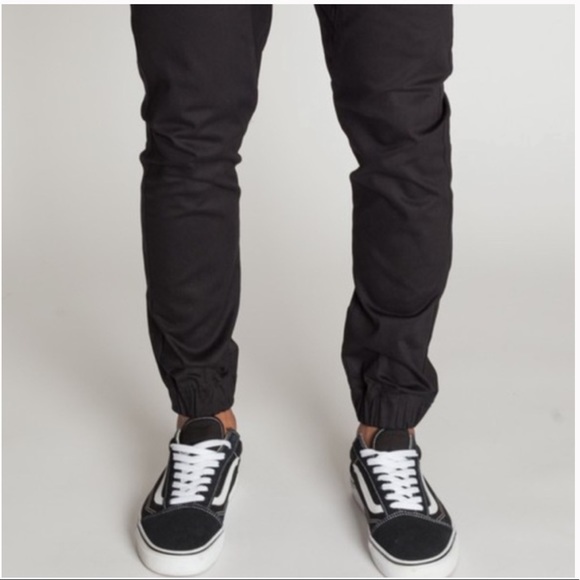 LAST PAIR MEN’s Drop Crotch TWILL Joggers BLACK - Picture 3 of 3